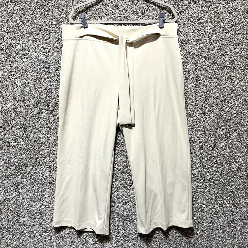 Calvin Klein Dress Pants Women's XL Cream Tie-Waist Pull On Wide-Leg Crop NWT